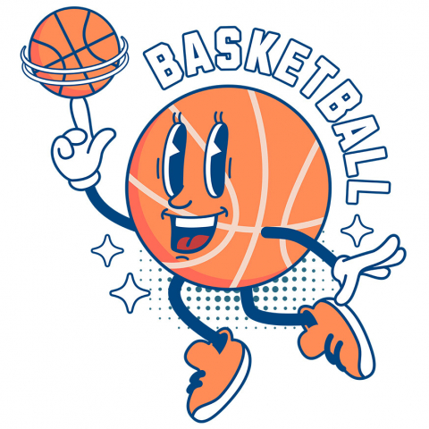 SPORT - Sticker Adeziv Autocolant Personalizat Minge de Baschet Animată – Design Sportiv și Motivațional