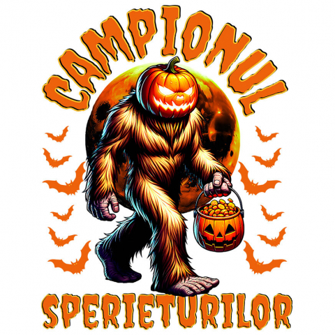 HALLOWEEN - Sticker Adeziv Autocolant Personalizat Monstru cu Păr și Cap de Dovleac | „Campionul Sperieturilor” | Cadou Personalizat Halloween