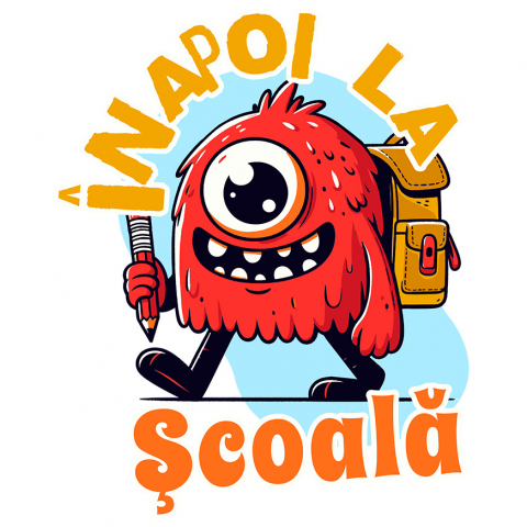 EDUCATIE - Sticker Adeziv Autocolant Personalizat Monstru cu Un Ochi și Rucsac Școlar | Rechizite și Vacanță Educațională pentru Copii