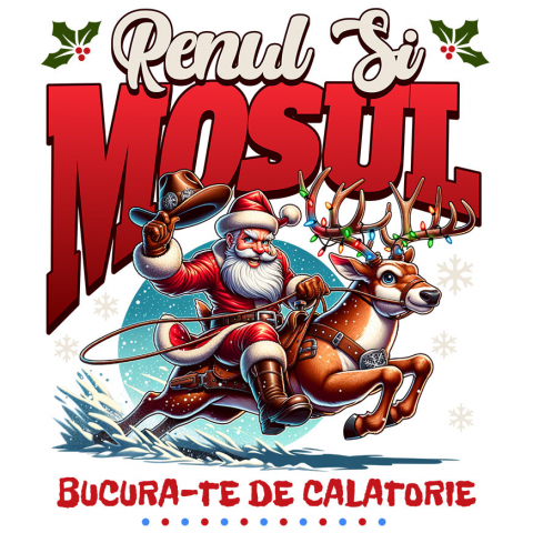 CRACIUN - Sticker Adeziv Autocolant Personalizat Moș Crăciun pe Ren Impodobit - Bucură-te de Călătoria Rapidă și Cadouri Personalizate