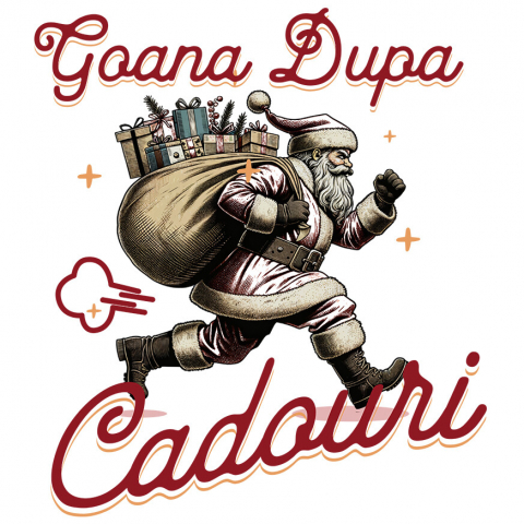 CRACIUN - Sticker Adeziv Autocolant Personalizat Goana după Cadouri! Moș Crăciun Alergând cu Sac de Cadouri – Cadouri Personalizate pentru Familie