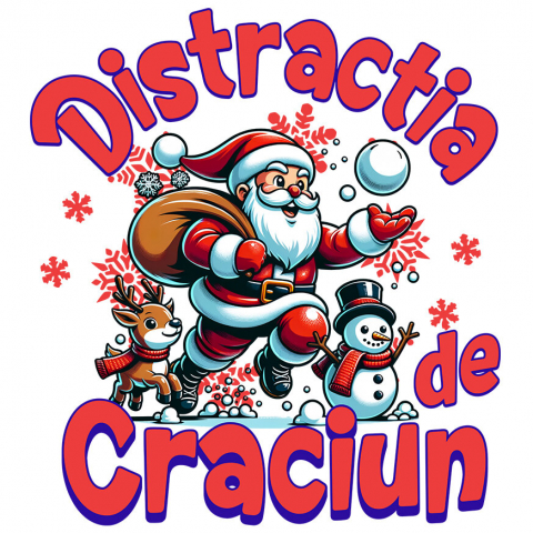 CRACIUN - Sticker Adeziv Autocolant Personalizat Moș Crăciun Bătaie cu Bulgari – Distracția de Crăciun cu Reni și Om de Zăpadă