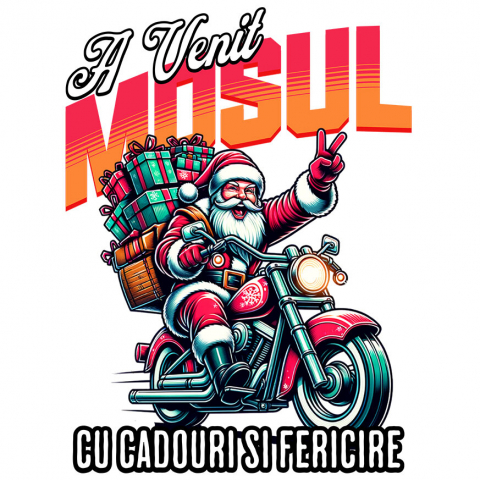 CRACIUN - Sticker Adeziv Autocolant Personalizat Moș Crăciun Cool Pe Motocicletă - A Venit Mosul Cu Cadouri și Fericire