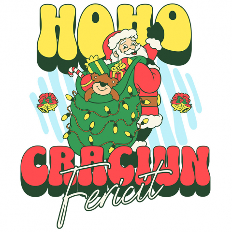 CRACIUN - Sticker Adeziv Autocolant Personalizat Moș Crăciun cu Sac Verde și Cadouri Colorate – Cadouri Personalizate pentru Crăciun Fericit