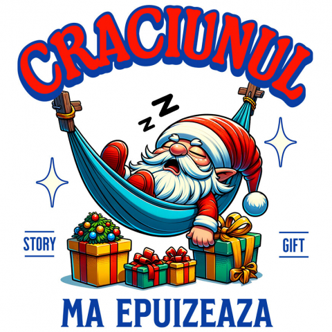 CRACIUN - Sticker Adeziv Autocolant Personalizat Moș Crăciun Extenuat în Hamac cu Cadouri Colorate – Cadouri Personalizate pentru Crăciun Haios