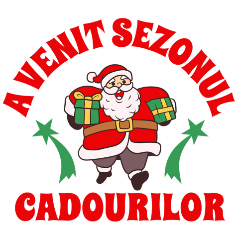 CRACIUN - Sticker Adeziv Autocolant Personalizat Moș Crăciun Gras cu Cadouri Colorate - Sezonul Cadourilor și Cadouri Personalizate