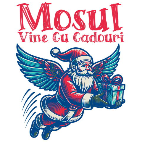 CRACIUN - Sticker Adeziv Autocolant Personalizat Moș Crăciun Cu Aripi De Înger - Cadouri Colorate De Crăciun