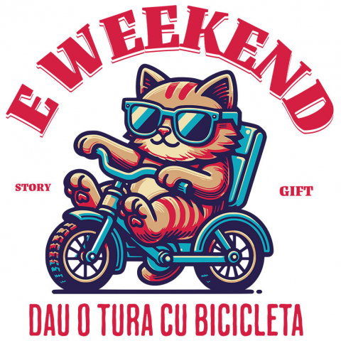 PISICI - Sticker Adeziv Autocolant Personalizat "Motan Cu Ochelari De Soare Pe Tricicletă - Weekend Plimbare cu Bicicleta"