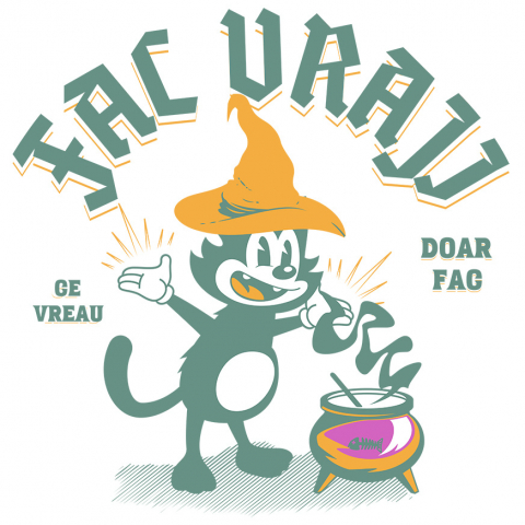 Sticker Adeziv Autocolant Personalizat Motan cu Pălărie de Vrăjitor | Produse Personalizate pentru Halloween și Familie