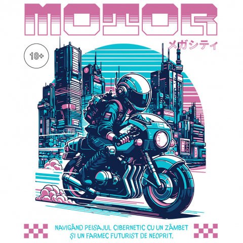 Sticker Adeziv Autocolant Personalizat Motociclist Viteză Noaptea în Orașul Tokyo – Design Urban și Vibrant