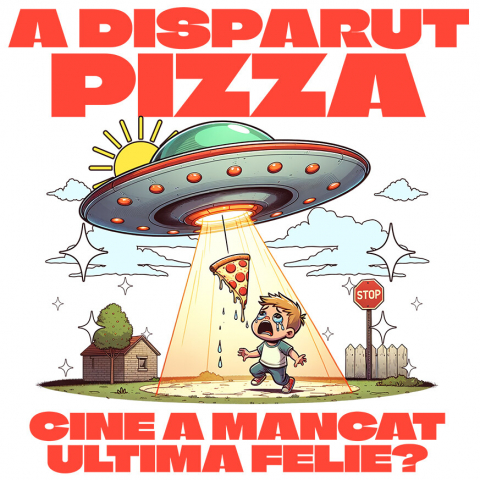 Sticker Adeziv Autocolant Personalizat Cadou personalizat cu nava spațială și pizza | „Cine a mâncat ultima felie?” pentru copii și familie