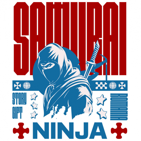 RAZBOINIC - Sticker Adeziv Autocolant Personalizat Cadouri personalizate – Ninja cu cagula și sabie, inspirat din filme cu spioni