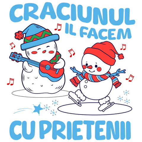 Sticker Adeziv Autocolant Personalizat Crăciun cu prietenii – Cadouri personalizate cu oameni de zăpadă, patinaj și cântăreț la chitară