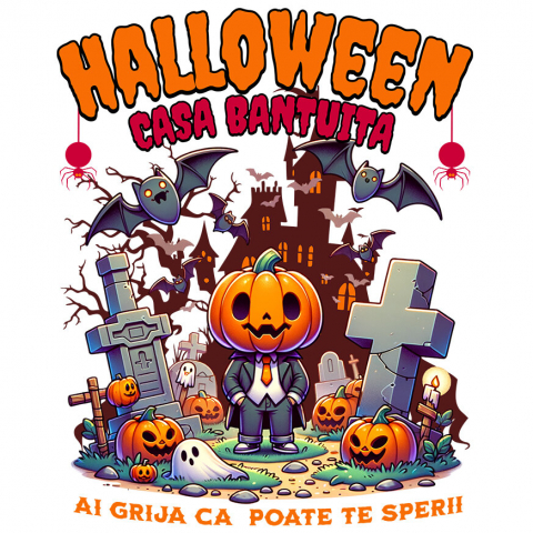 HALLOWEEN - Sticker Adeziv Autocolant Personalizat Om cu Cap De Dovleac și Mesaj Halloween | Casa Bântuită | Cadouri Personalizate pentru Halloween