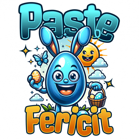 PASTE - Sticker Adeziv Autocolant Personalizat "Ou Albastru cu Urechi de Iepure - Cadou Paște pentru Copii"