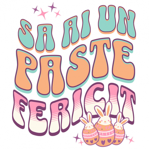 Cadouri Pentru Ea - Sticker Adeziv Autocolant Personalizat "Ouă Colorate cu Iepuri Albi - Paște Fericit, Cadou de Sărbători"