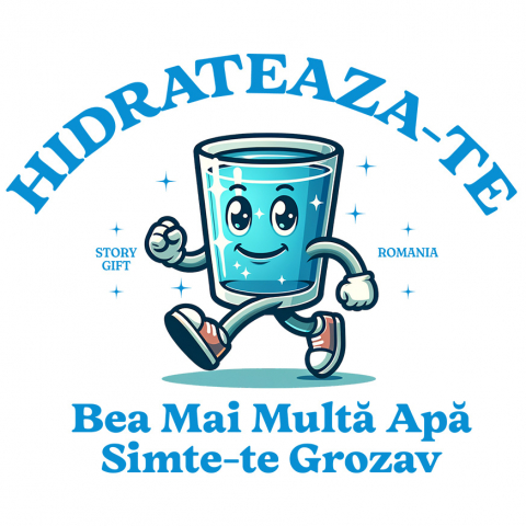 bauturi - Sticker Adeziv Autocolant Personalizat „Pahar Vesel „Hidratează-te, Bea Mai Multă Apă” – Cadou Personalizat pentru Familie și Prieteni”