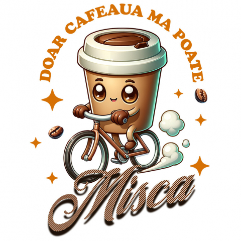 bauturi - Sticker Adeziv Autocolant Personalizat „Pahar Personalizat „Doar Cafeaua Mă Mișcă” – Cadou Perfect pentru Iubitorii de Cafea și Biciclete”
