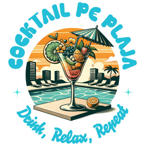 Cadouri Pentru Cupluri - Sticker Adeziv Autocolant Personalizat "Produse personalizate pentru vacanță – Pahar de cocktail elegant cu fructe și umbrelă la piscină"