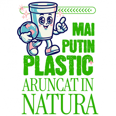 CALATORIE - Sticker Adeziv Autocolant Personalizat "Pahar Ecologic cu Planeta Pământ – Mai Puțin Plastic Aruncat în Natură"