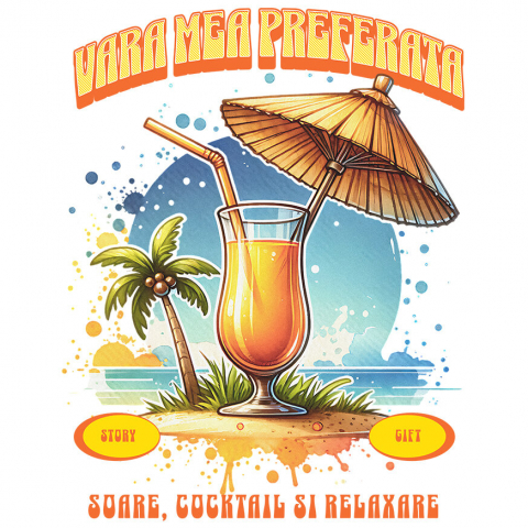 Sticker Adeziv Autocolant Personalizat „Pahar Fresh Portocale Pe Nisip - Cadou Perfect Pentru Vara Ta Preferată”