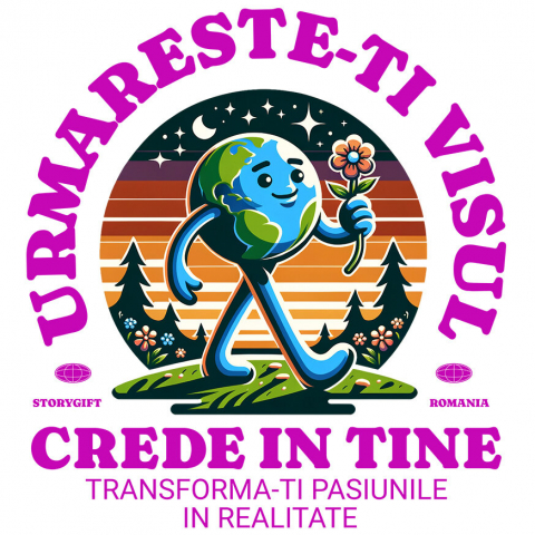 PLANETA - Sticker Adeziv Autocolant Personalizat "Produse personalizate inspiraționale – Pământ mergător și floare roșie pentru a-ți urma visul"