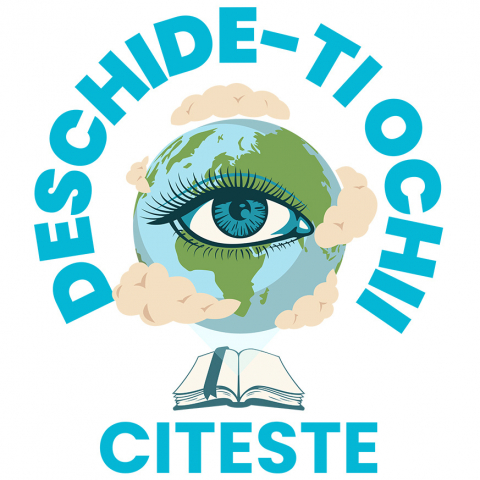 PLANETA - Sticker Adeziv Autocolant Personalizat "Produse educaționale personalizate – Pământ Tera cu ochi gene lungi și carte deschisă"