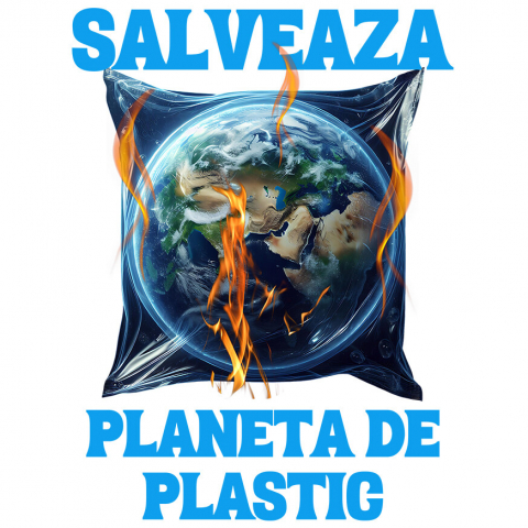PLANETA - Sticker Adeziv Autocolant Personalizat "Produse ecologice personalizate – Pământ Terra în pungă de plastic, protejează mediul"