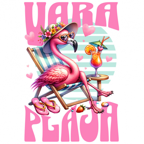 Sticker Adeziv Autocolant Personalizat "Produse personalizate pentru vară – Flamingo roz cu pălărie florală și cocktail pentru vacanță la plajă"