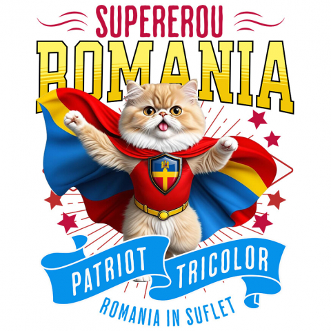 Sticker Adeziv Autocolant Personalizat Pisică Persană În Costum de Căpitan România - Cadouri Personalizate pentru Iubitorii de Animale