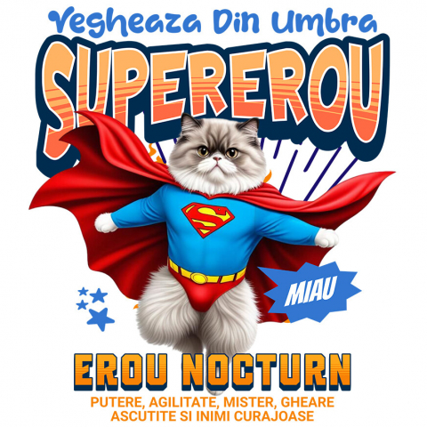 Sticker Adeziv Autocolant Personalizat Pisică Persană Supererou – Design Personalizat pentru Iubitorii de Animale și Familie