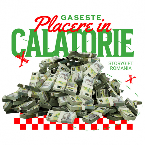 BANI - Sticker Adeziv Autocolant Personalizat Piramidă Teanc de Bani 500 Lei – „Găsește Plăcerea în Călătorie” – Cadou Personalizat pentru Familie, Copii, Tati, Prieteni