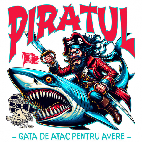 Supereroi - Sticker Adeziv Autocolant Personalizat Pirat Nervos pe Rechin cu Sabie - Cadou Personalizat pentru Copii și Tati