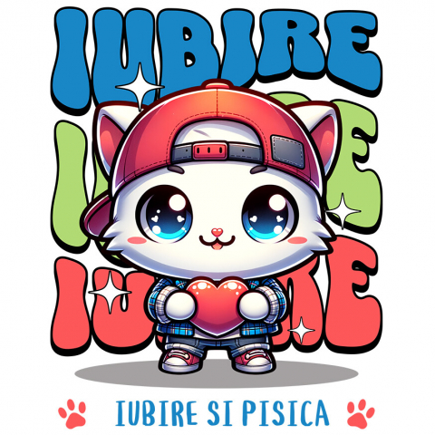 PISICI - Sticker Adeziv Autocolant Personalizat Pisica Albă Stil Gangster Cu Pălărie Și Inimă – Cadou Personalizat „Iubire Și Pisica” pentru Iubitorii De Pisici