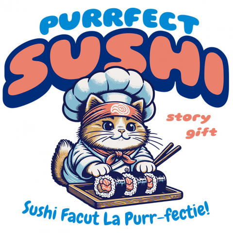 Sticker Adeziv Autocolant Personalizat Pisica Chef Ninja – Bucătar Asiatic, Sushi și Gastronomie Japoneză
