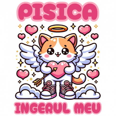 Sticker Adeziv Autocolant Personalizat Pisica Cu Aripi și Inimă Cu Săgeată - Cadou Personalizat „Pisica Îngerul Meu” pentru Familie și Prieteni