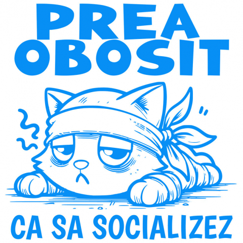 PISICI - Sticker Adeziv Autocolant Personalizat Pisica Extenuată Tristă Cu Mesaj „Prea Obosit Ca Să Socializez” – Cadou Amuzant Pentru Iubitorii De Motani