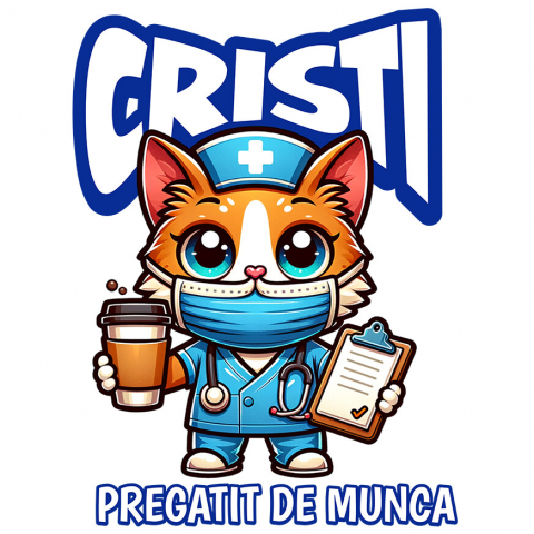 Sticker Personalizat - Sticker Adeziv Autocolant Personalizat Pisică Doctor Cu Cafea – Design Amuzant pentru Cadouri Personalizate