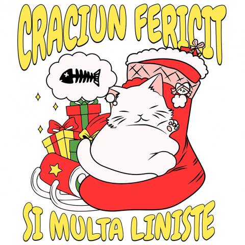 CRACIUN - Sticker Adeziv Autocolant Personalizat Tricou Personalizat Crăciun – Pisică Amuzantă și Mesaj Haios