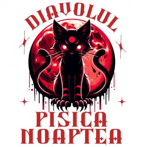 HALLOWEEN - Sticker Adeziv Autocolant Personalizat Pisica Horror cu Ochi Roșii | Diavolul Pisica de Halloween