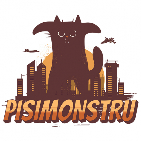 PISICI - Sticker Adeziv Autocolant Personalizat Pisica Imensă Neagră cu Text PisiMonstru – Cadou Personalizat pentru Iubitorii de Motani și Pisici