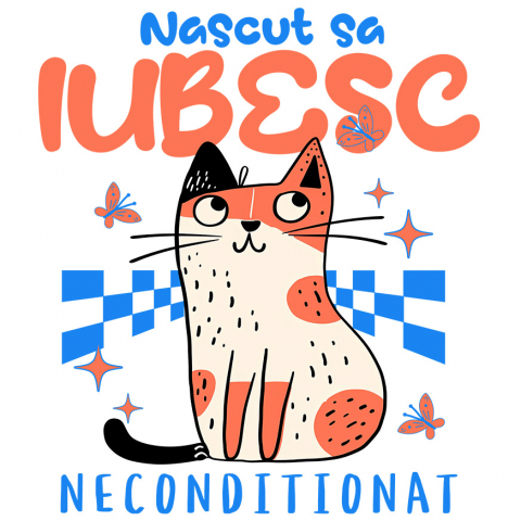 PISICI - Sticker Adeziv Autocolant Personalizat "Pisica Portocalie cu Mesaj Iubire Necondiționată - Cadou pentru Iubitorii de Pisici"