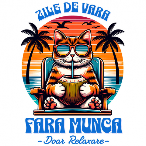 PLAJA - Sticker Adeziv Autocolant Personalizat Pisică Relaxată Pe Sezlong – Cadou Personalizat Pentru Familie & Prieteni