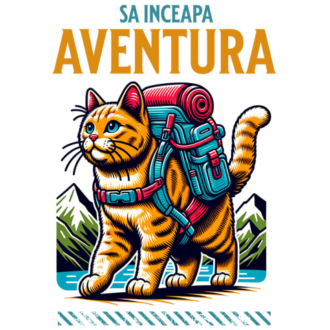 CALATORIE - Sticker Adeziv Autocolant Personalizat "Cadou Pisica Gata de Aventură – Drumeție în Munte și Lac pentru Iubitorii de Natură și Familii"