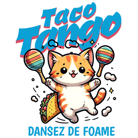 PISICI - Sticker Adeziv Autocolant Personalizat Pisica Portocalie Cu Tacos – Taco Tango – Dans Mexican Amuzant – Cadou Personalizat Iubitorilor De Pisici