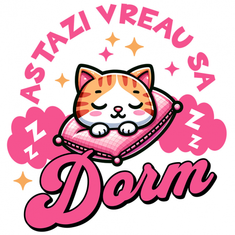 PISICI - Sticker Adeziv Autocolant Personalizat Pisica Portocalie Pe Pernă Roz – Cadou Personalizat „Astăzi Vreau Să Dorm” pentru Iubitorii De Pisici și Somn