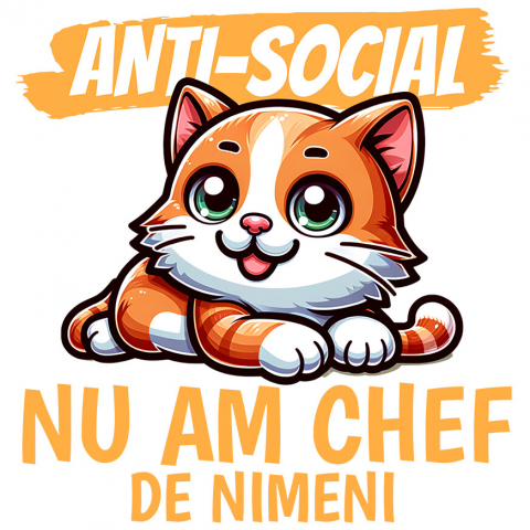 PISICI - Sticker Adeziv Autocolant Personalizat Pisica Portocalie Vesela Cu Ochi Verzi – Cadou Amuzant Personalizat Anti-social pentru Familie și Prieteni