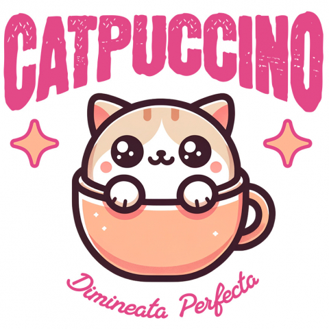 Sticker Adeziv Autocolant Personalizat „Pahar Personalizat „Catpuccino Dimineața Perfectă” – Cadou Pisică și Cafea pentru Iubitori”