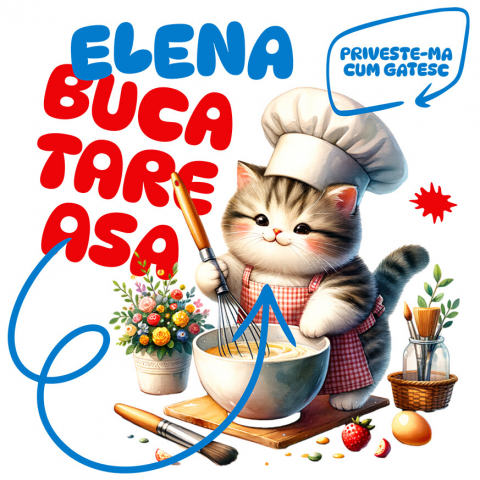 Sticker Adeziv Autocolant Personalizat Pisică Pufoasă cu Pălărie Bucătar Chef – Pasiune pentru Gătit și Mâncare
