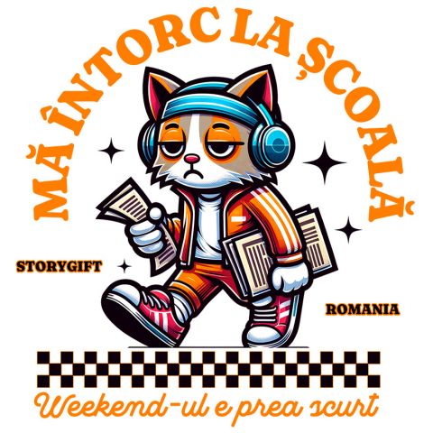 EDUCATIE - Sticker Adeziv Autocolant Personalizat Pisică Supărată și Extenuată cu Ținută Hip Hop | Întoarcerea la Școală